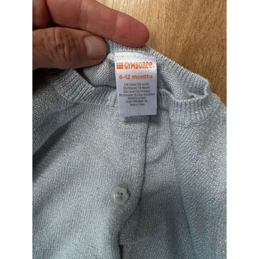 Gymboree Baby Girl Blue Metallic Sparkle Cardigan Sweater 6-12M Flower Button